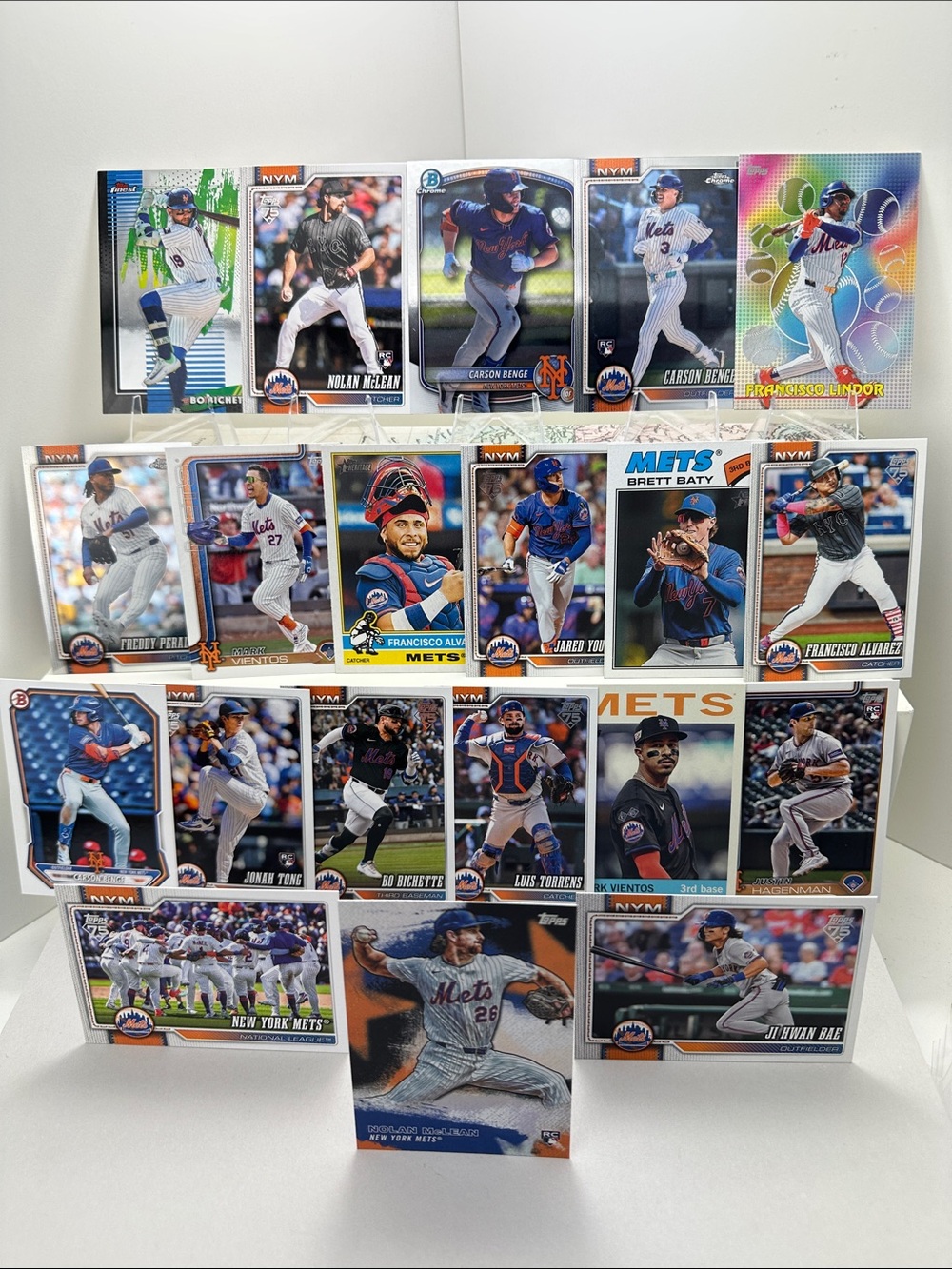 3 Carson Benge & 2 Nolan McLean Rookies Mets lot of 20 + Jonah Tong Rookie